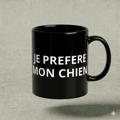 Mug brillant noir “JE PRÉFÈRE MON CHIEN”