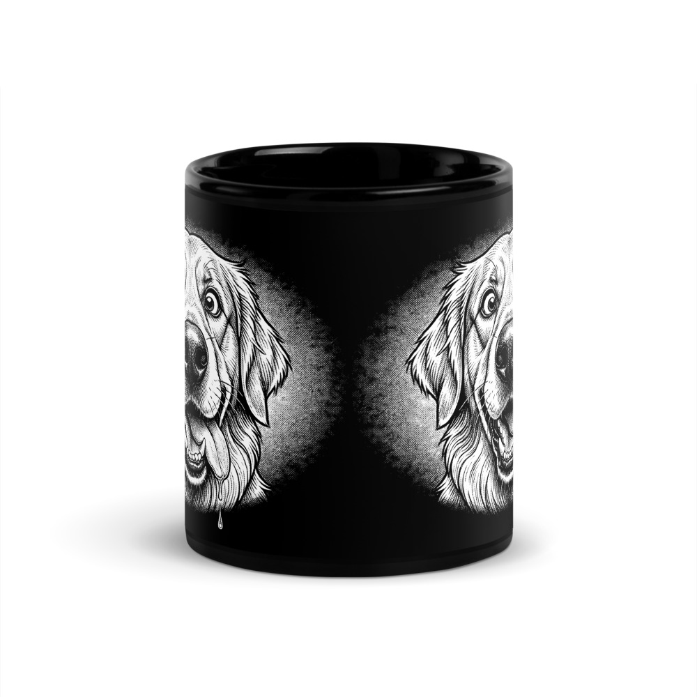 Mug Golden Retriever – Black & White – vue 3 – AMOUR CHIEN