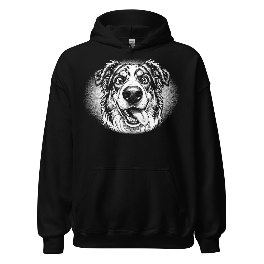 Sweat à capuche Berger Australien – Black & White – noir – AMOUR CHIEN