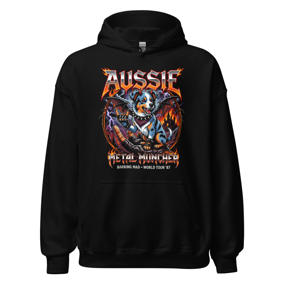Sweat à capuche Berger Australien – Metal – noir – AMOUR CHIEN