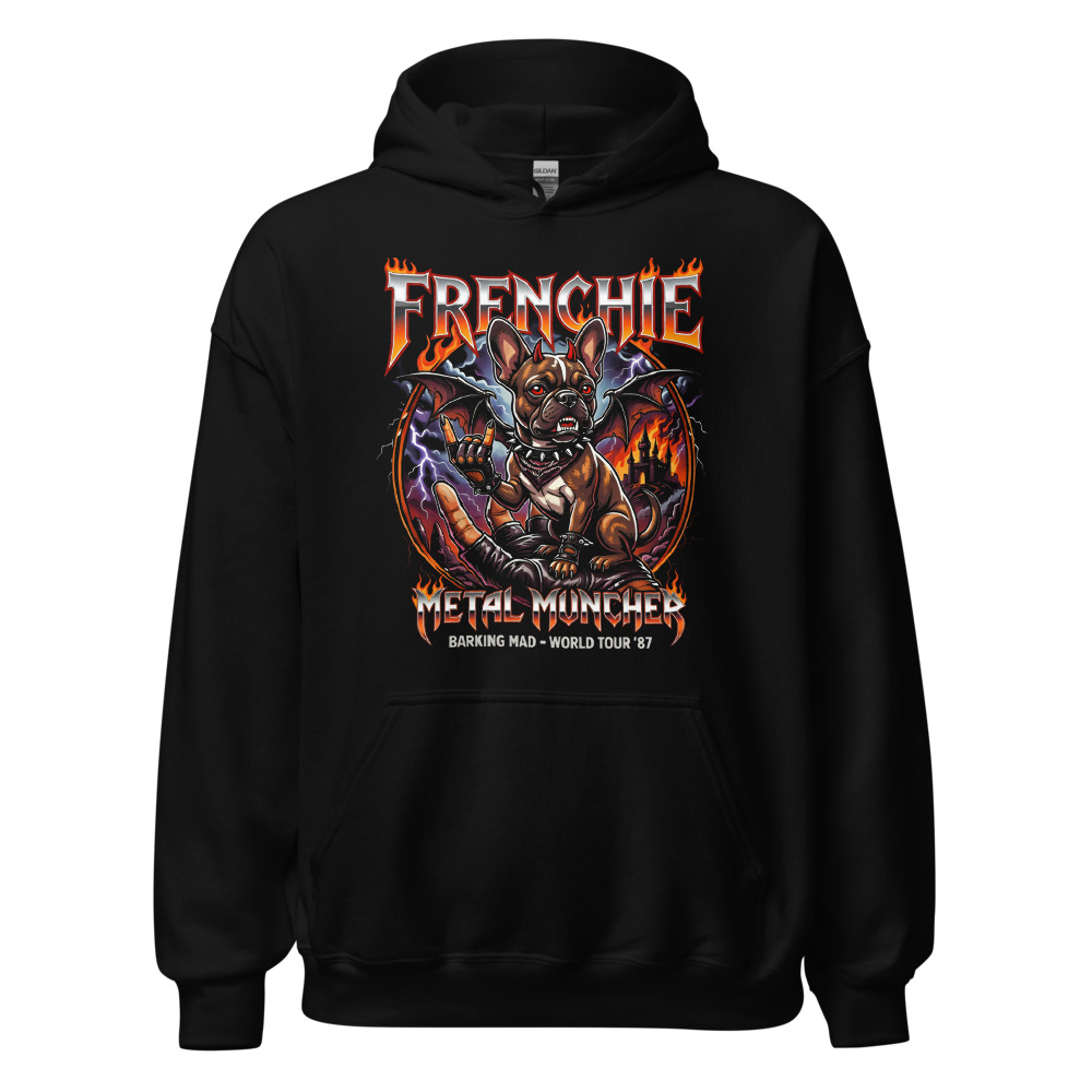 Sweat à capuche Bouledogue Français – Metal – noir – AMOUR CHIEN