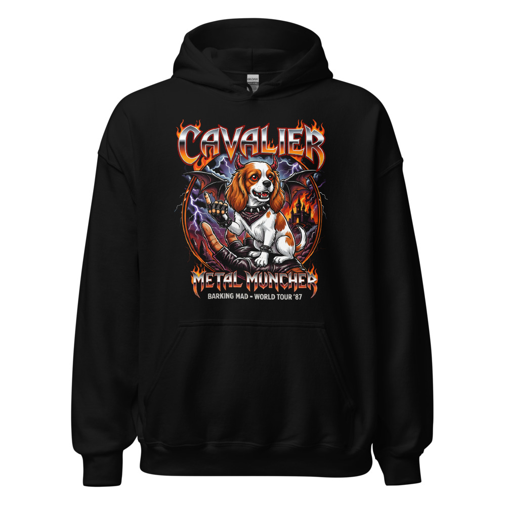 Sweat à capuche Cavalier King Charles – Metal – noir – AMOUR CHIEN