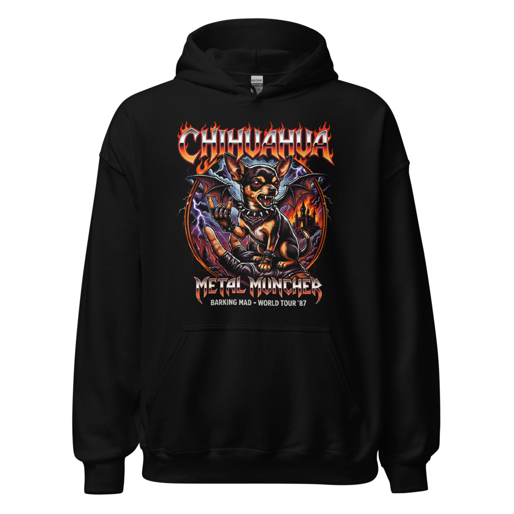 Sweat à capuche Chihuahua – Metal – noir – AMOUR CHIEN