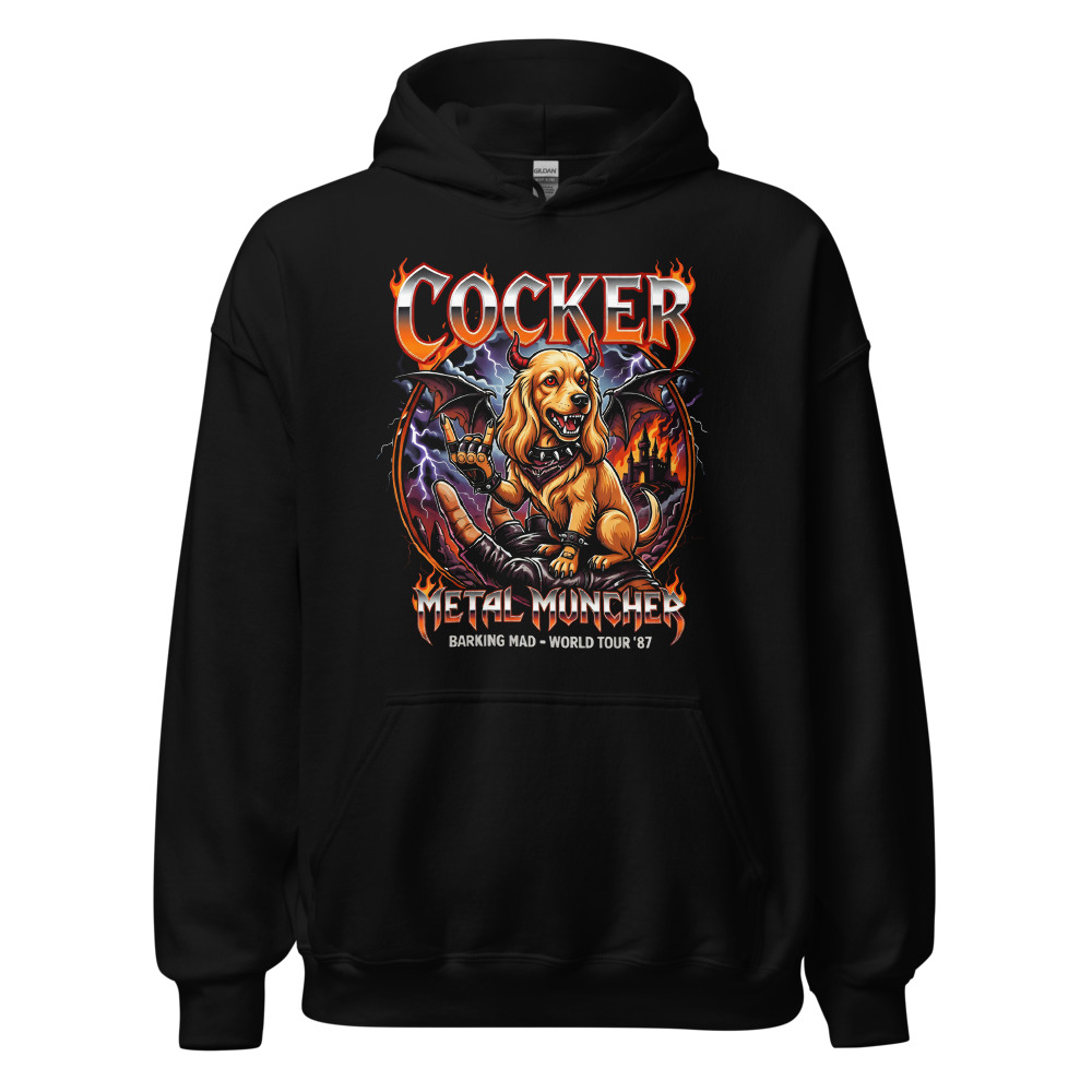 Sweat à capuche Cocker – Metal – noir – AMOUR CHIEN