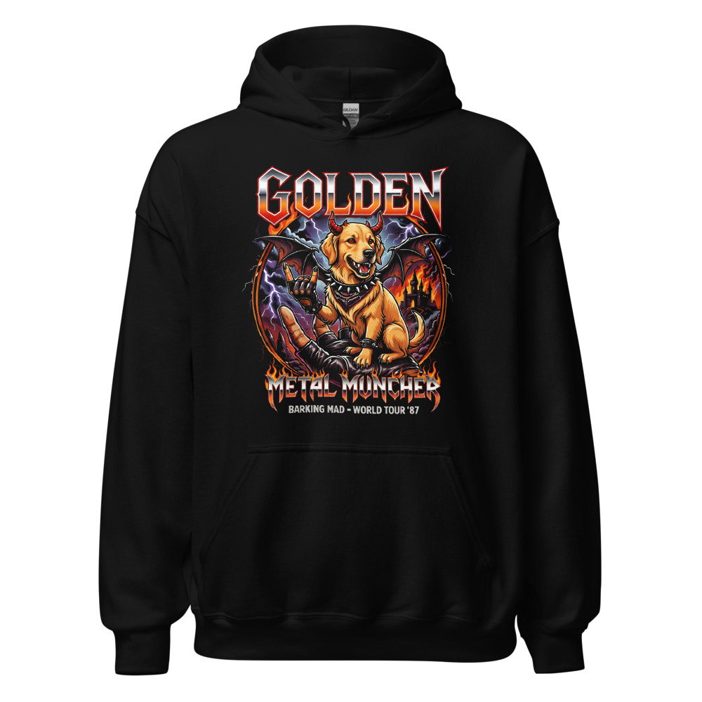 Sweat à capuche Golden Retriever – Metal – noir – AMOUR CHIEN