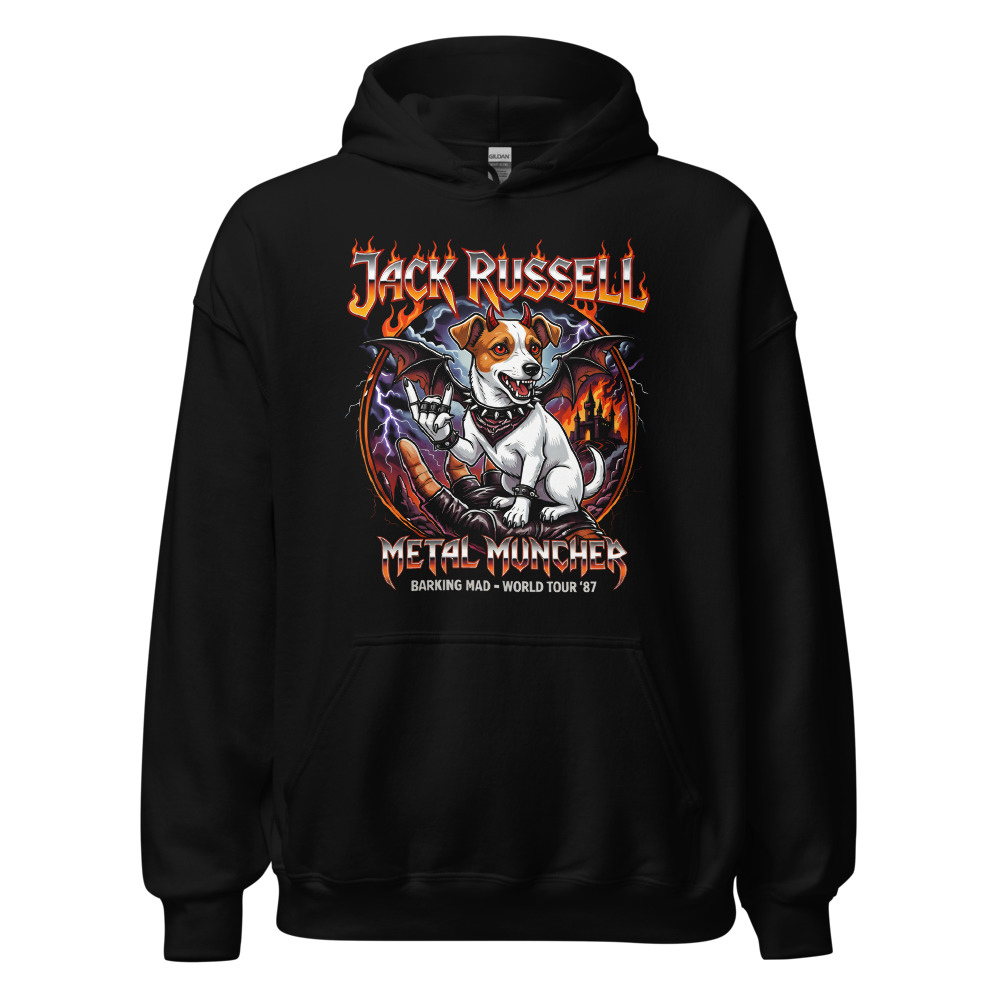 Sweat à capuche Jack Russell – Metal – noir – AMOUR CHIEN