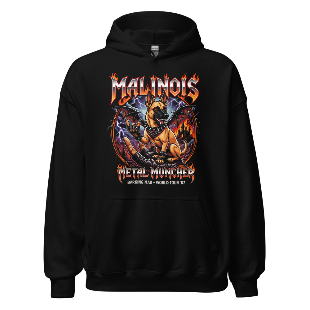 Sweat à capuche Malinois – Metal – noir – AMOUR CHIEN