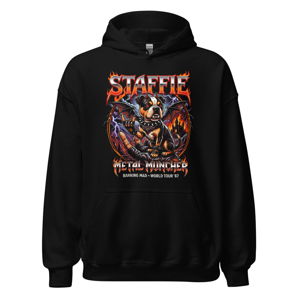Sweat à capuche Staffie – Metal – noir – AMOUR CHIEN