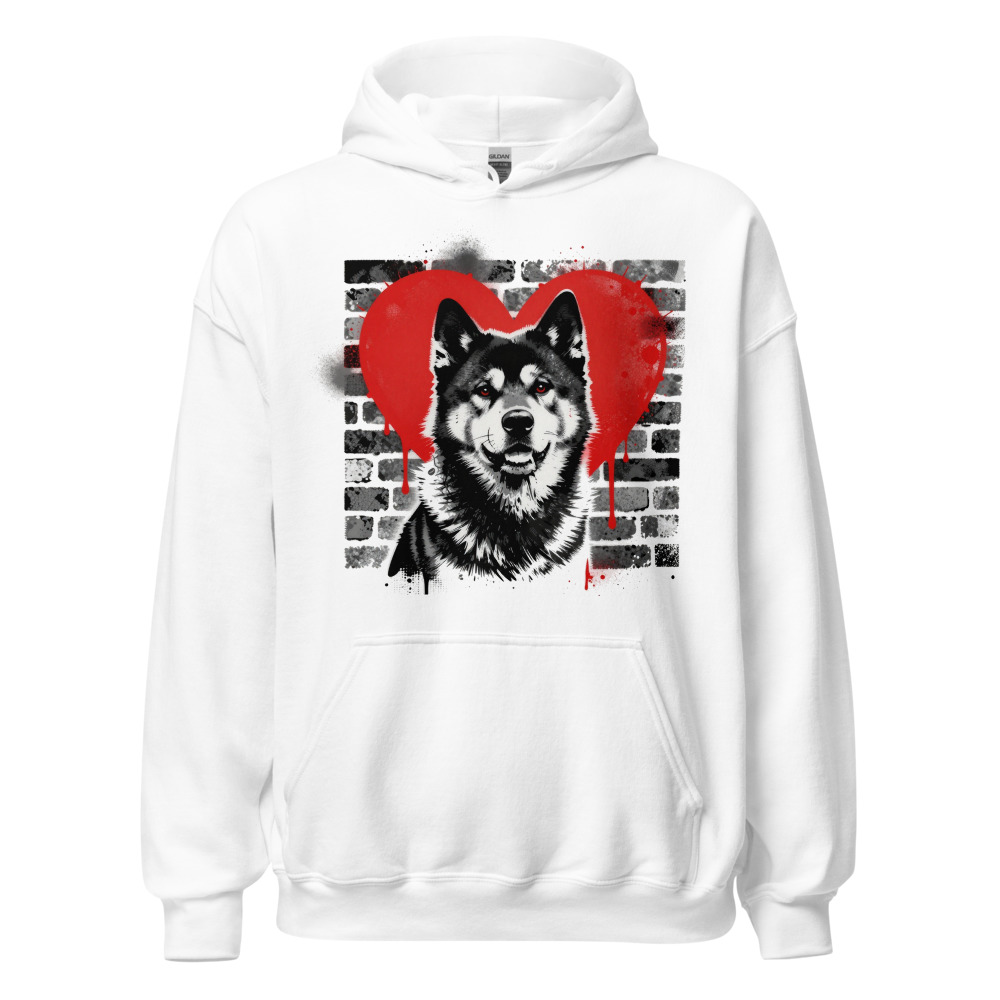 Sweat à capuche Akita – Street Art – blanc – AMOUR CHIEN
