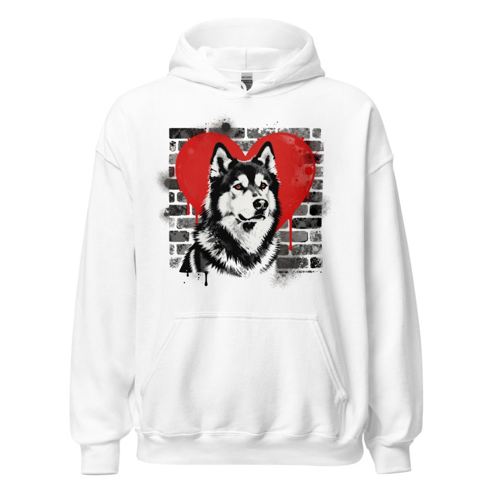Sweat à capuche Malamute de l'Alaska – Street Art – blanc – AMOUR CHIEN
