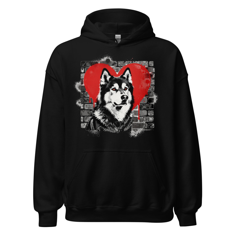 Sweat à capuche Malamute de l'Alaska – Street Art – noir – AMOUR CHIEN
