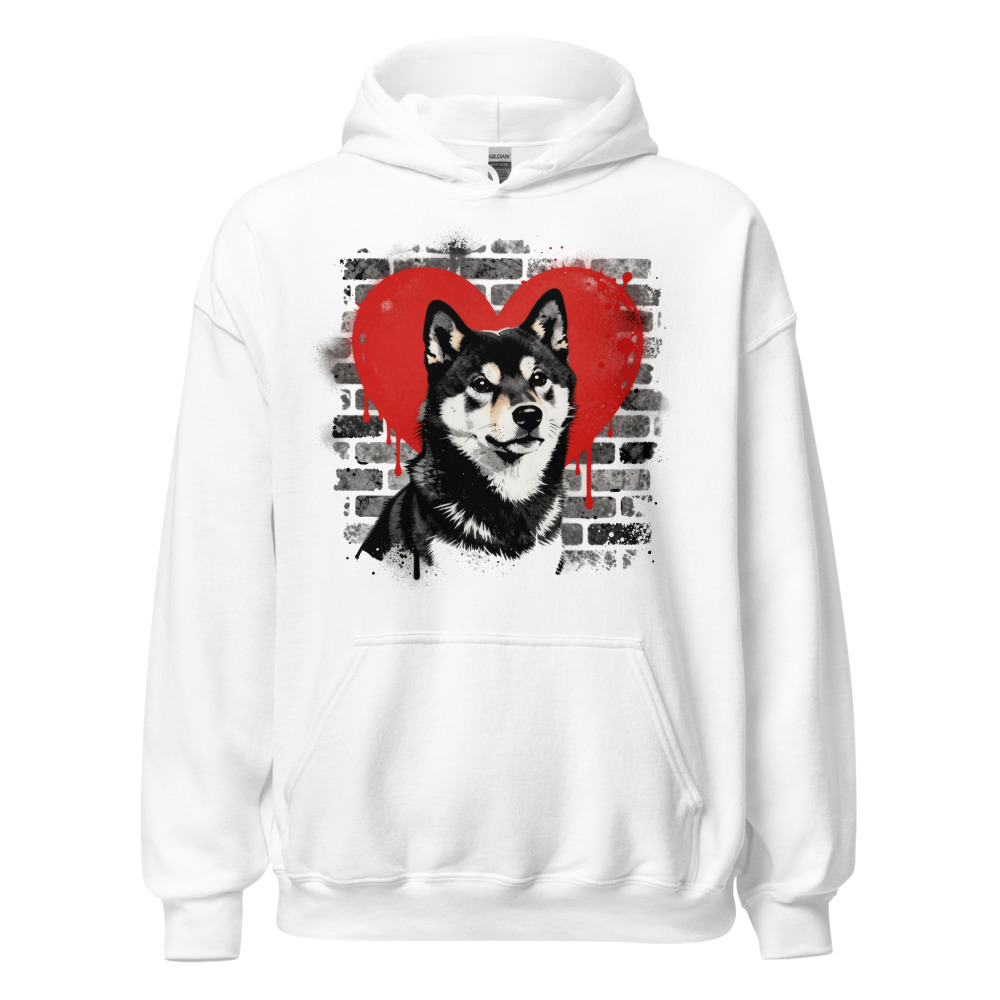 Sweat à capuche Shiba Inu – Street Art – blanc – AMOUR CHIEN