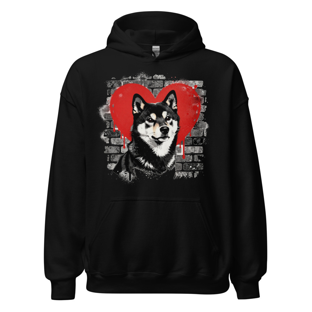 Sweat à capuche Shiba Inu – Street Art – noir – AMOUR CHIEN