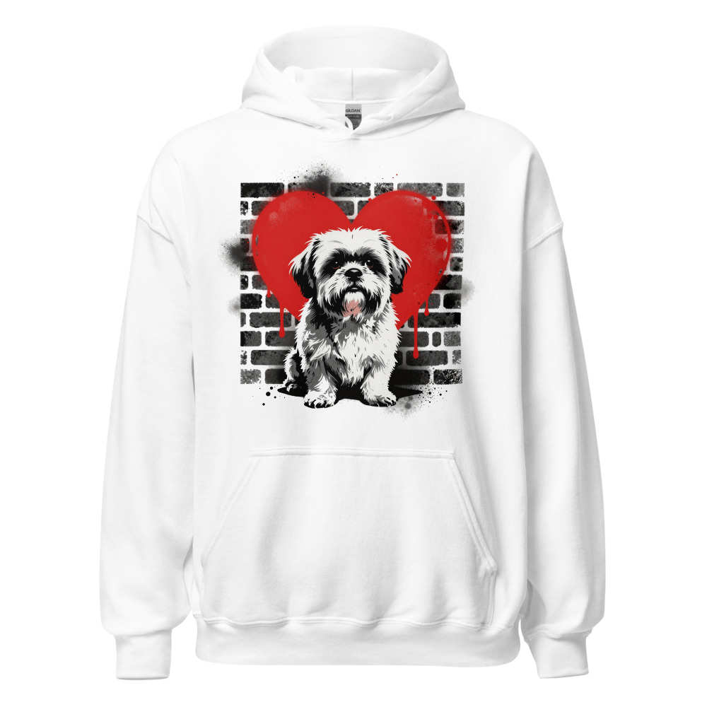 Sweat à capuche Shih Tzu – Street Art – blanc – AMOUR CHIEN