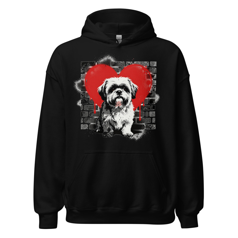 Sweat à capuche Shih Tzu – Street Art – noir – AMOUR CHIEN