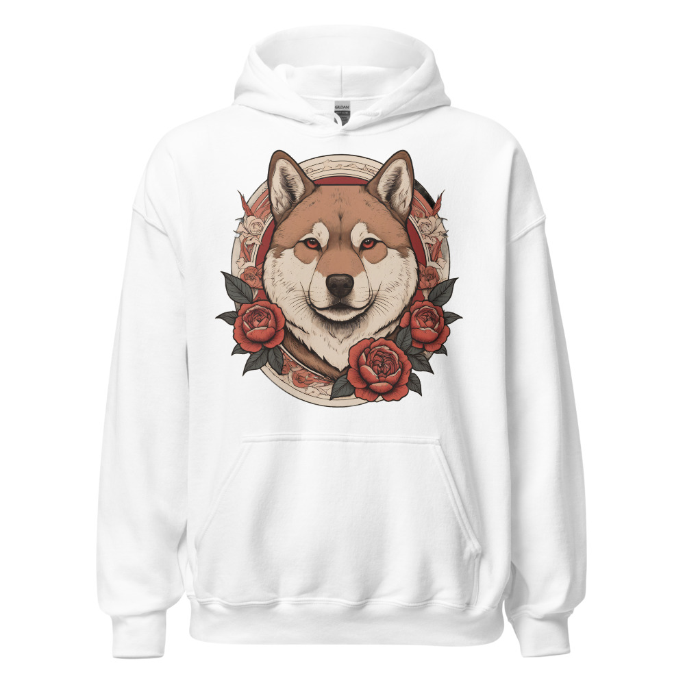 Sweat à capuche Akita Inu – Tattoo – blanc – AMOUR CHIEN