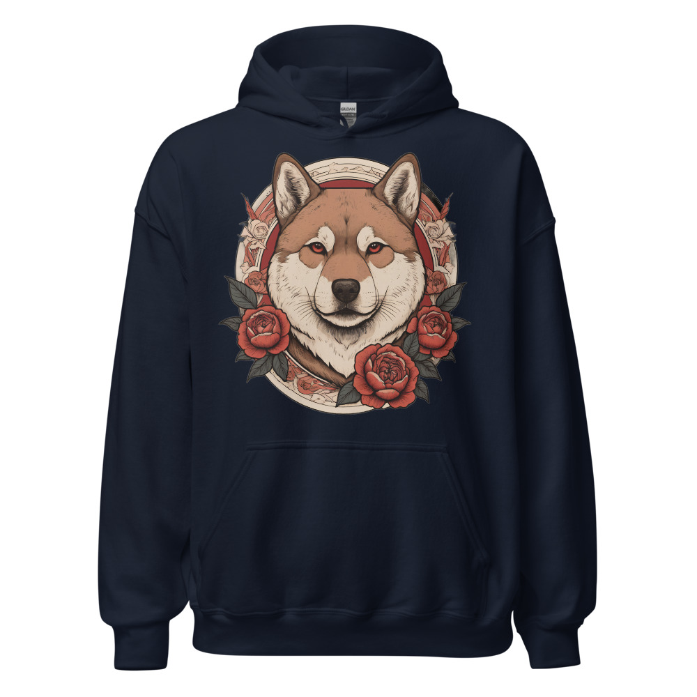Sweat à capuche Akita Inu – Tattoo – bleu marine – AMOUR CHIEN