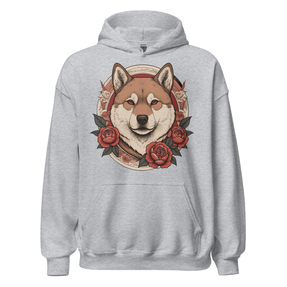 Sweat à capuche Akita Inu – Tattoo – gris sport – AMOUR CHIEN