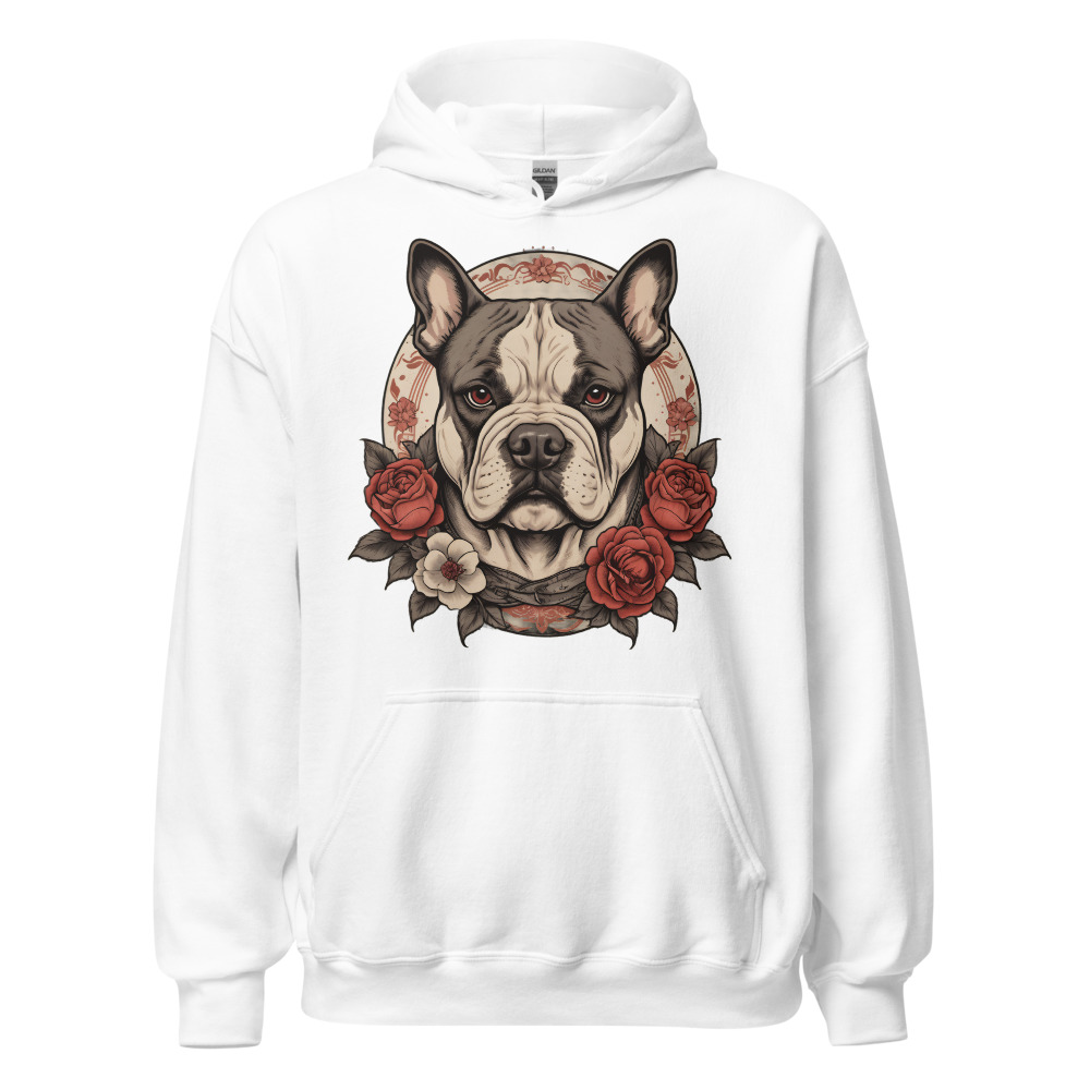 Sweat à capuche American Bully – Tattoo – blanc – AMOUR CHIEN