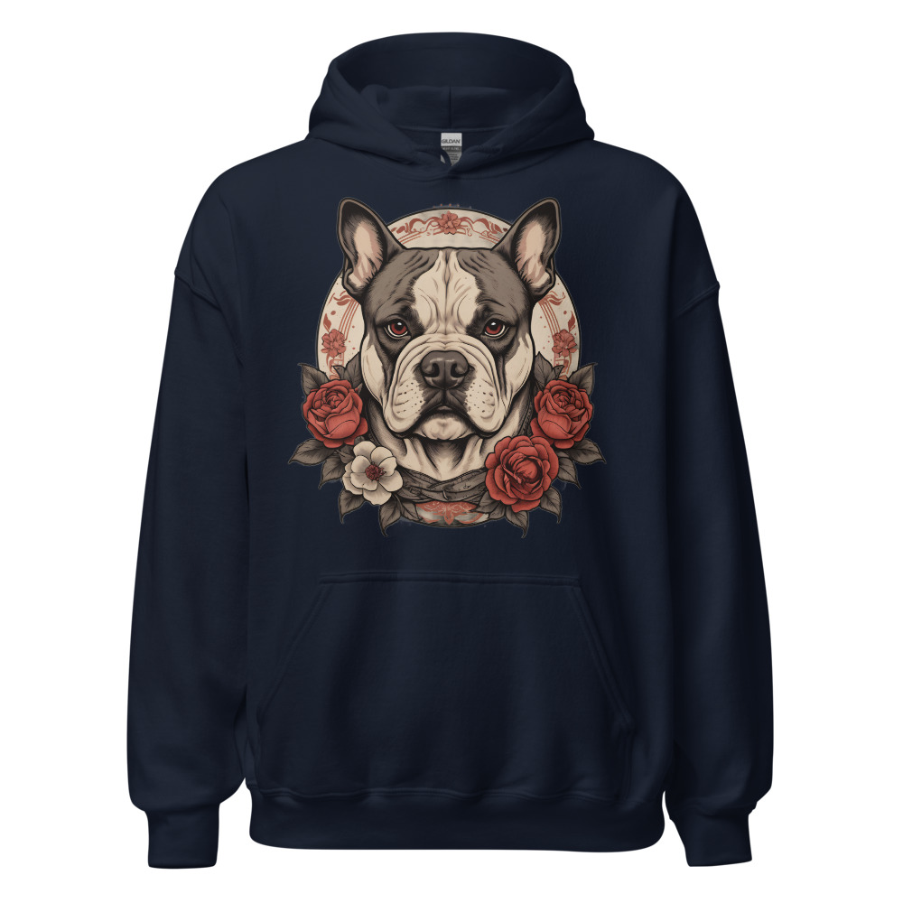 Sweat à capuche American Bully – Tattoo – bleu marine – AMOUR CHIEN