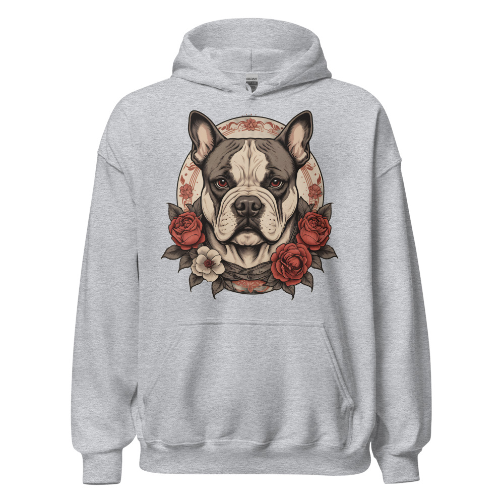 Sweat à capuche American Bully – Tattoo – gris sport – AMOUR CHIEN