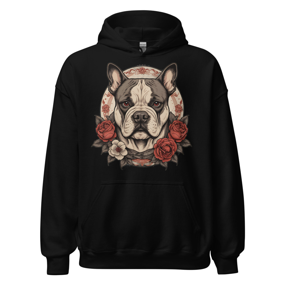 Sweat à capuche American Bully – Tattoo – noir – AMOUR CHIEN