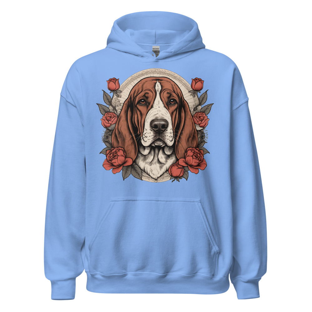 Sweat à capuche Basset – Tattoo – bleu caroline – AMOUR CHIEN