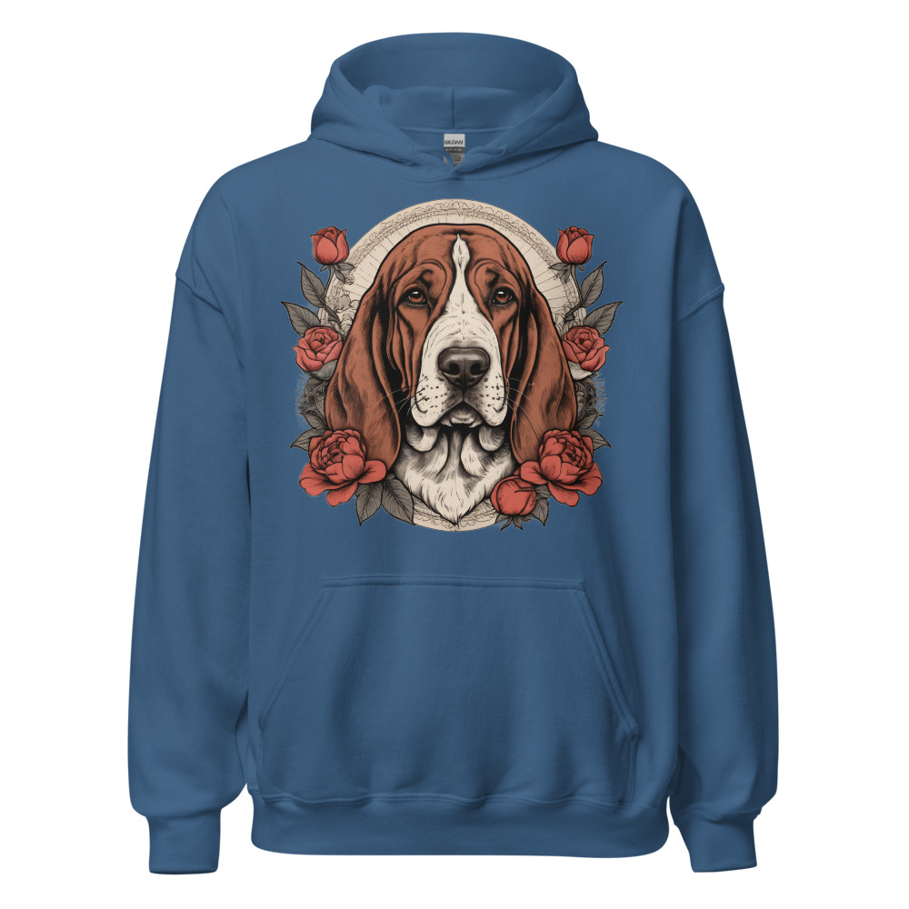 Sweat à capuche Basset – Tattoo – bleu indigo – AMOUR CHIEN