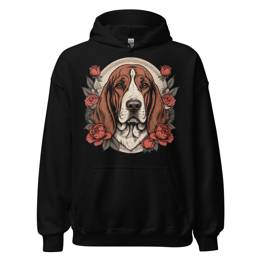 Sweat à capuche Basset – Tattoo – noir – AMOUR CHIEN