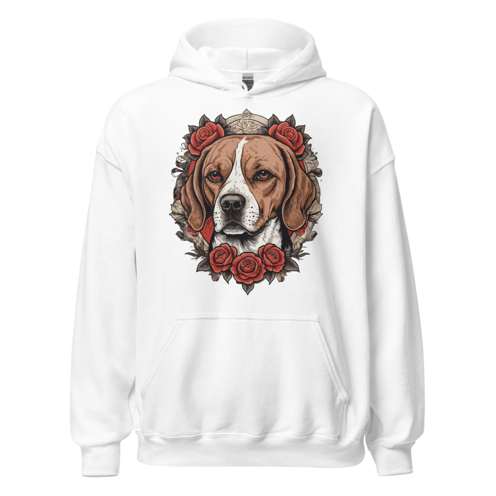 Sweat à capuche Beagle – Tattoo – blanc – AMOUR CHIEN