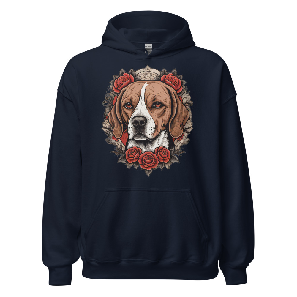 Sweat à capuche Beagle – Tattoo – bleu marine – AMOUR CHIEN
