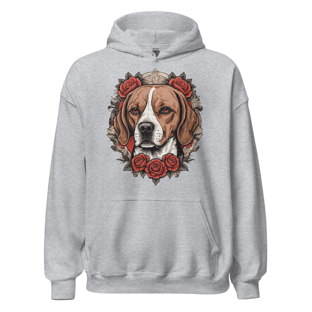 Sweat à capuche Beagle – Tattoo – gris sport – AMOUR CHIEN
