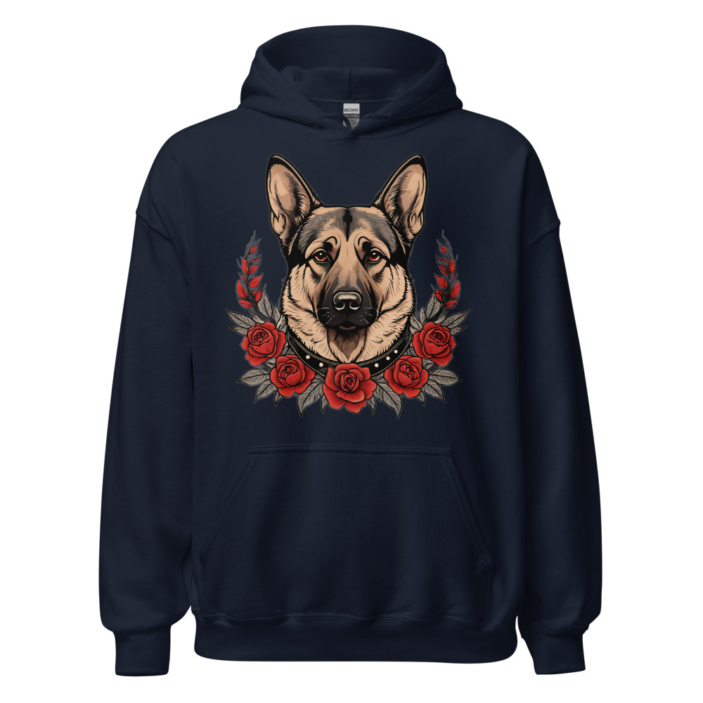 Sweat à capuche Berger Allemand – Tattoo – bleu marine – AMOUR CHIEN