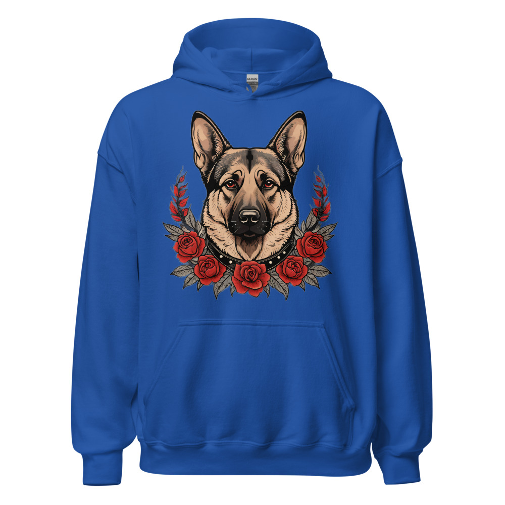 Sweat à capuche Berger Allemand – Tattoo – bleu roi – AMOUR CHIEN