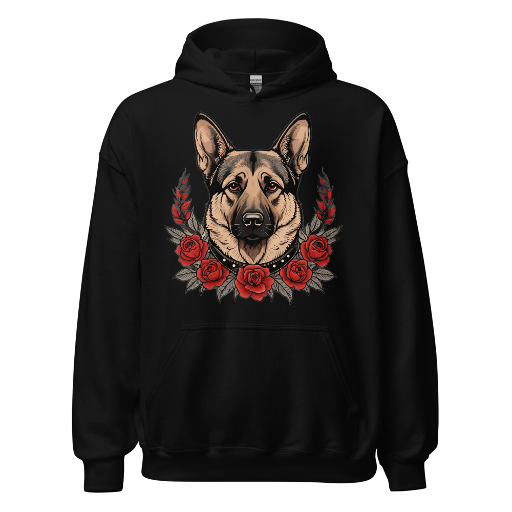 Sweat à capuche Berger Allemand – Tattoo – noir – AMOUR CHIEN