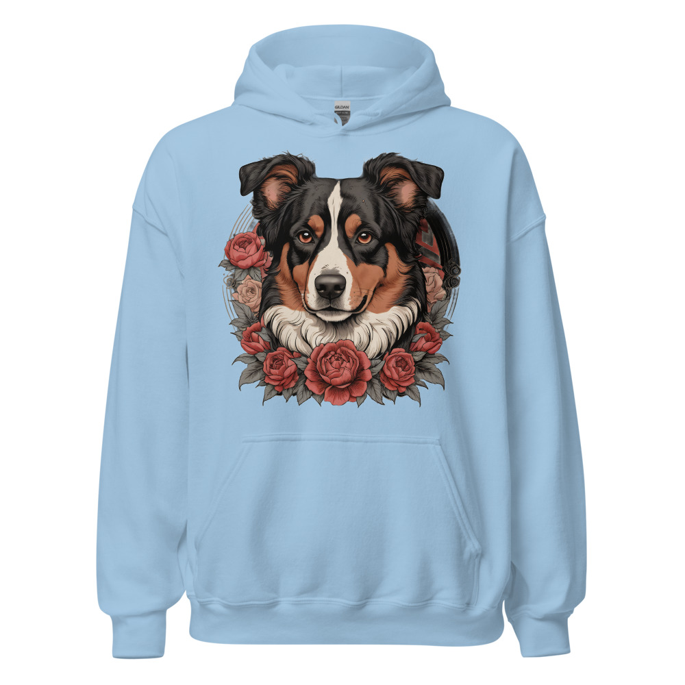Sweat à capuche Berger Australien – Tattoo – bleu ciel – AMOUR CHIEN