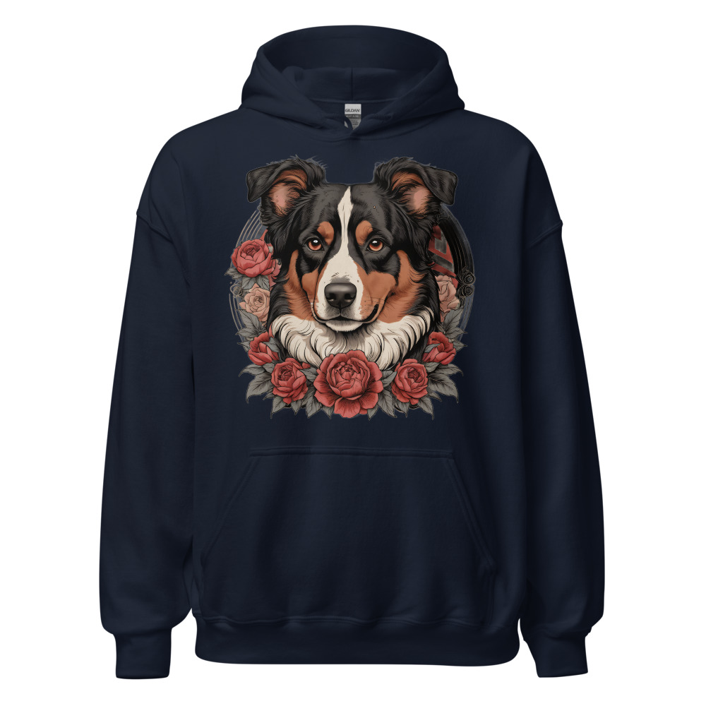 Sweat à capuche Berger Australien – Tattoo – bleu marine – AMOUR CHIEN