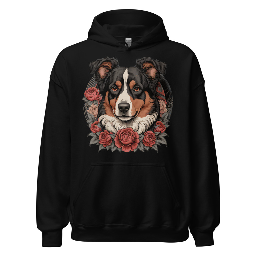 Sweat à capuche Berger Australien – Tattoo – noir – AMOUR CHIEN