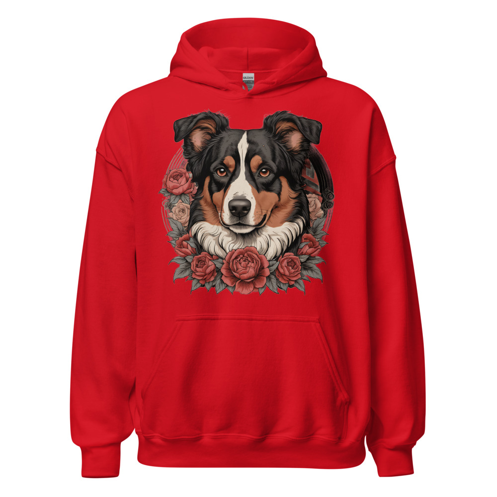 Sweat à capuche Berger Australien – Tattoo – rouge – AMOUR CHIEN