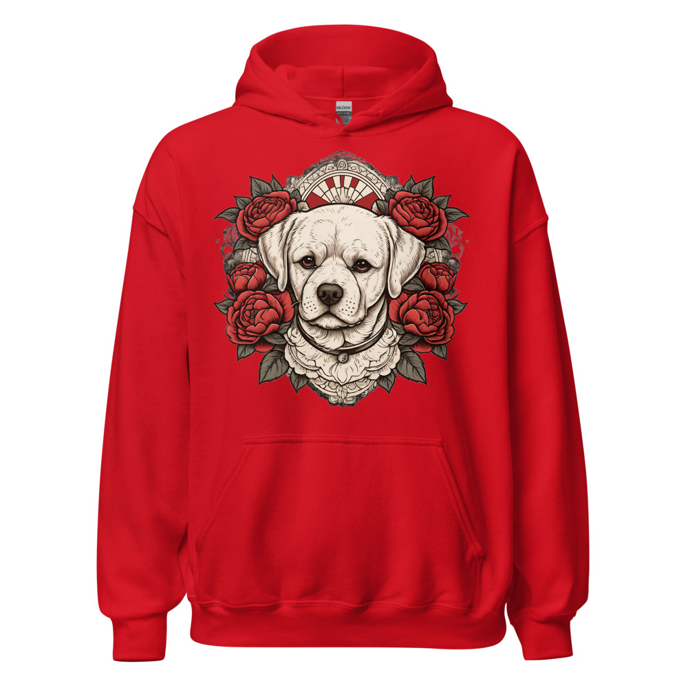 Sweat à capuche Bichon Frisé – Tattoo – rouge – AMOUR CHIEN