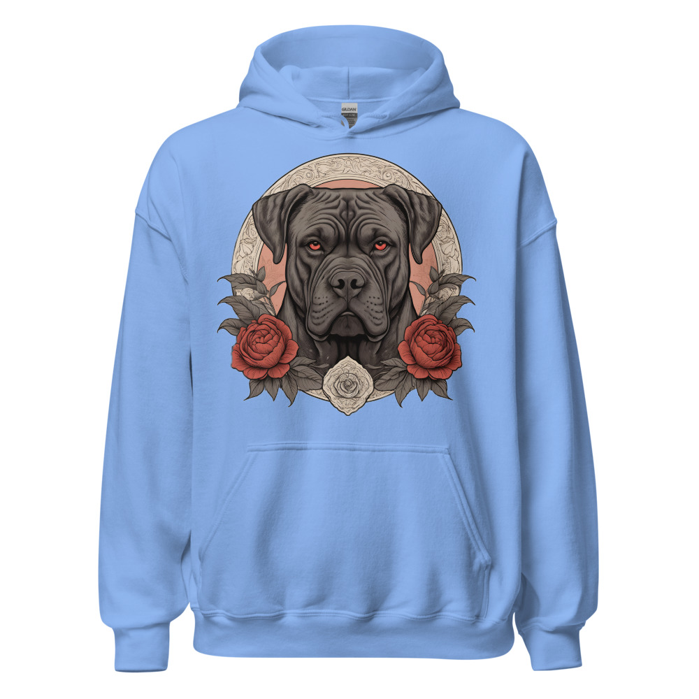 Sweat à capuche Cane Corso – Tattoo n° 2 – bleu caroline – AMOUR CHIEN