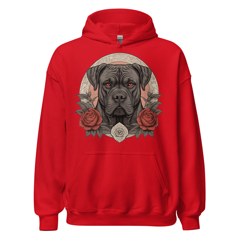 Sweat à capuche Cane Corso – Tattoo n° 2 – rouge – AMOUR CHIEN