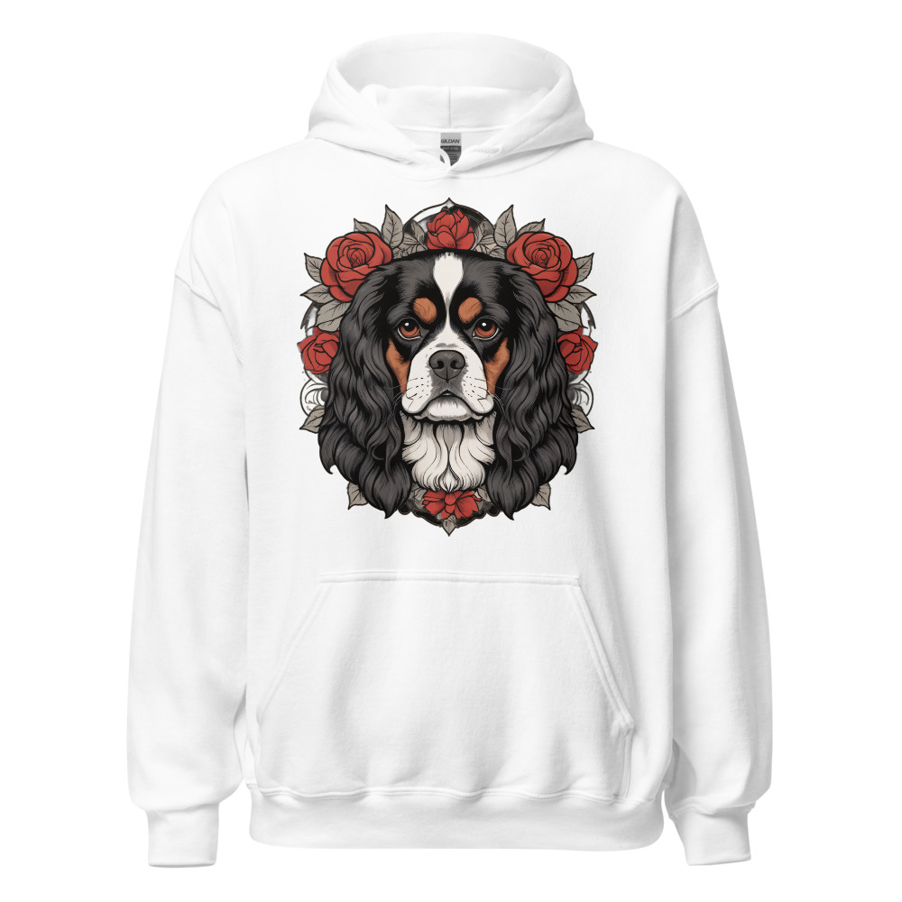 Sweat à capuche Cavalier King Charles – Tattoo – blanc – AMOUR CHIEN