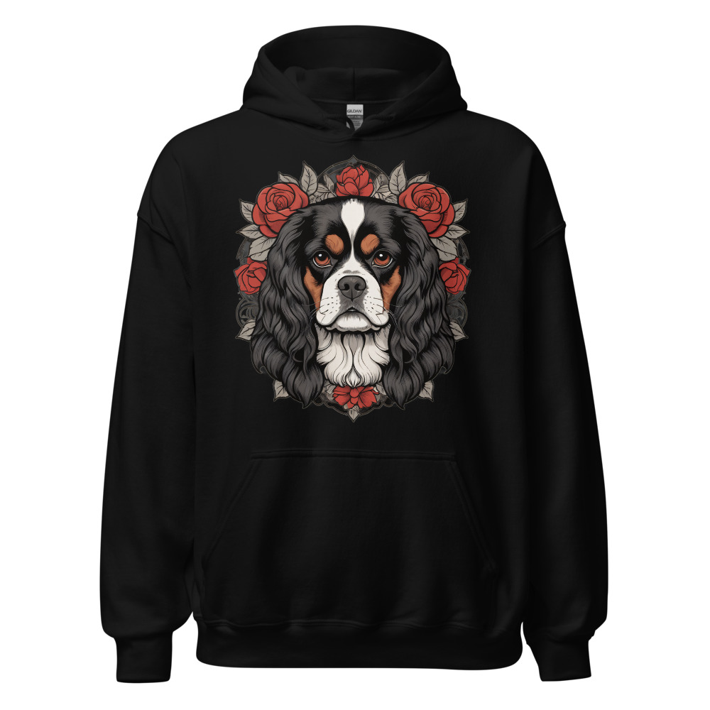 Sweat à capuche Cavalier King Charles – Tattoo – noir – AMOUR CHIEN