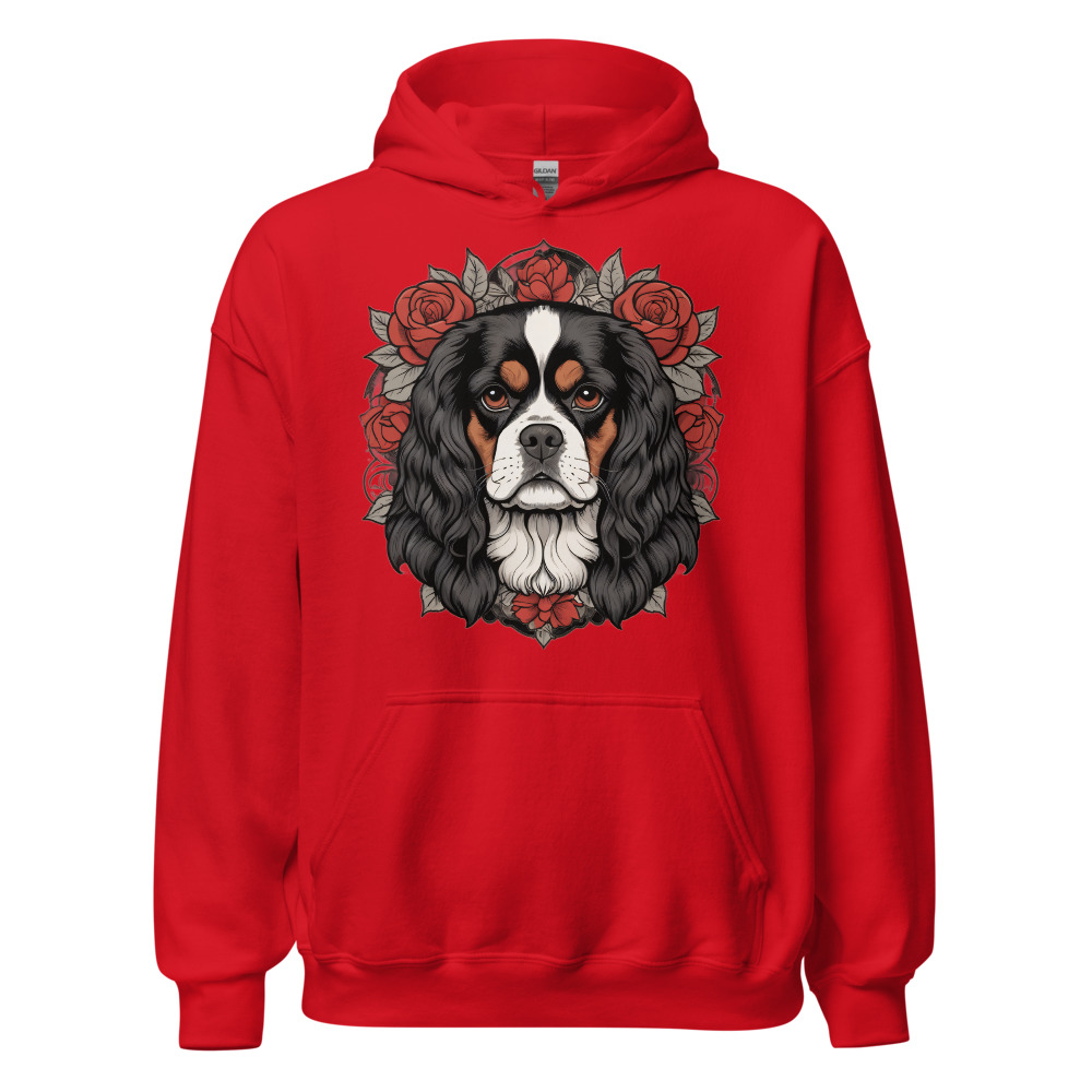 Sweat à capuche Cavalier King Charles – Tattoo – rouge – AMOUR CHIEN