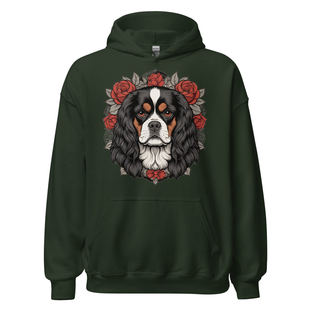 Sweat à capuche Cavalier King Charles – Tattoo – vert forêt – AMOUR CHIEN