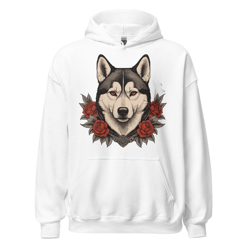 Sweat à capuche Husky – Tattoo – blanc – AMOUR CHIEN