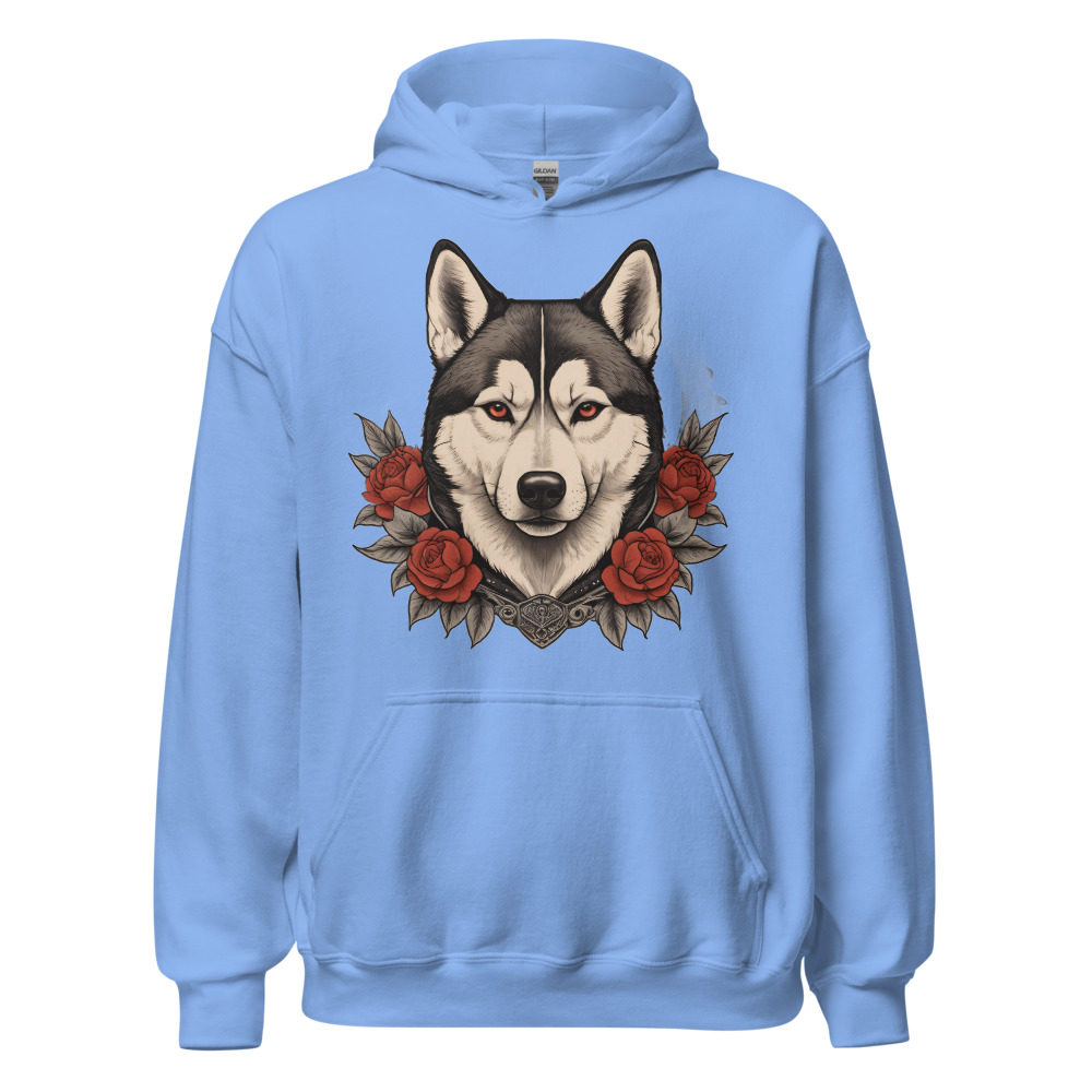 Sweat à capuche Husky – Tattoo – bleu caroline – AMOUR CHIEN