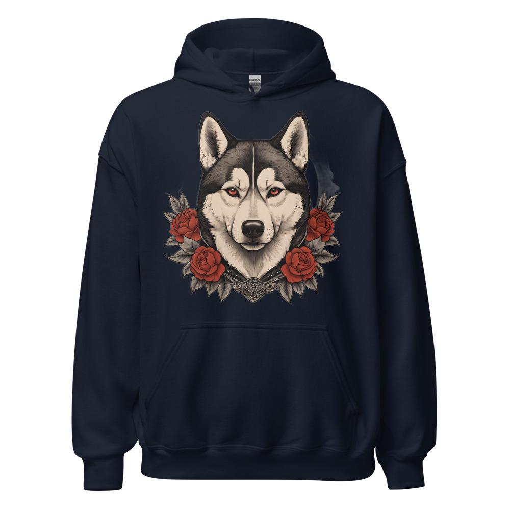 Sweat à capuche Husky – Tattoo – bleu marine – AMOUR CHIEN
