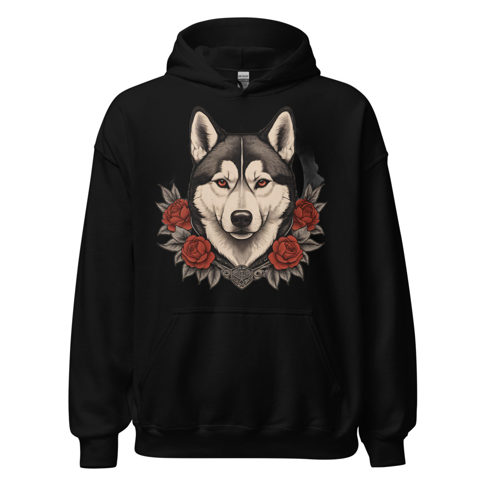 Sweat à capuche Husky – Tattoo – noir – AMOUR CHIEN